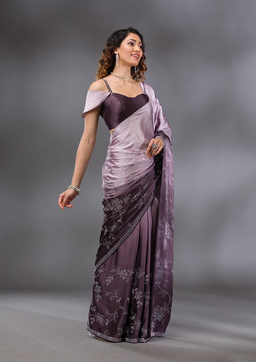 Brown Stonework Satin Saree