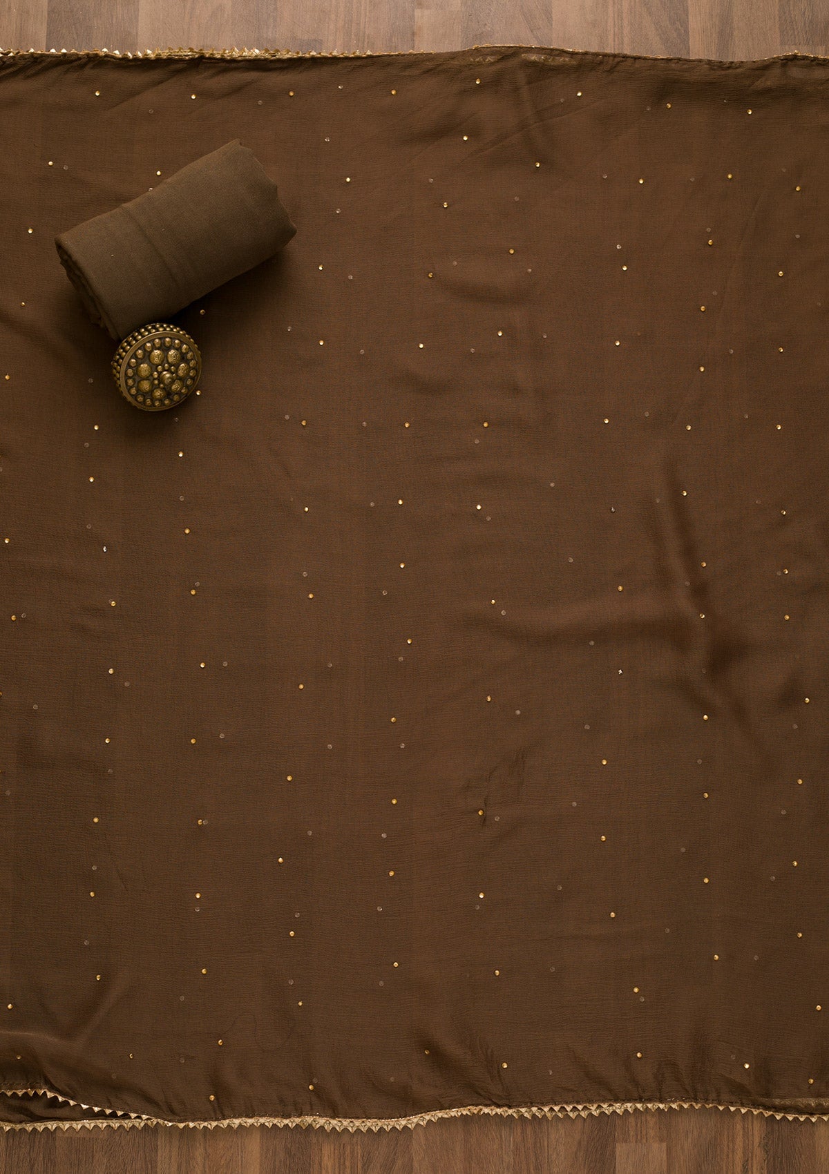 Brown Stonework Crepe Unstitched Salwar Suit