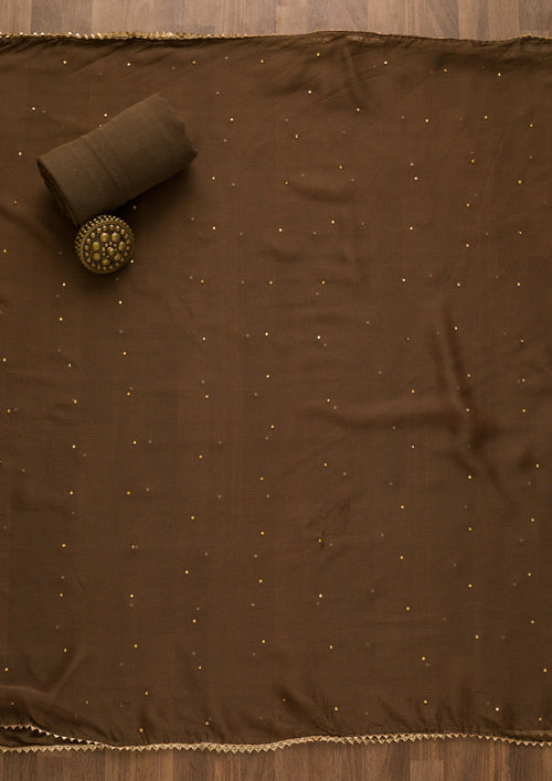 Brown Stonework Crepe Unstitched Salwar Suit