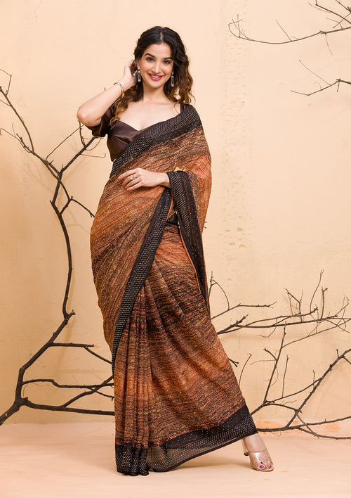 Brown Glitter Satin Saree