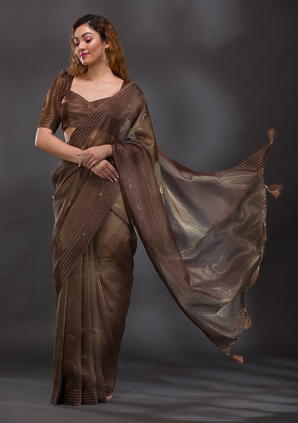 Mehendi Swarovski Organza Saree