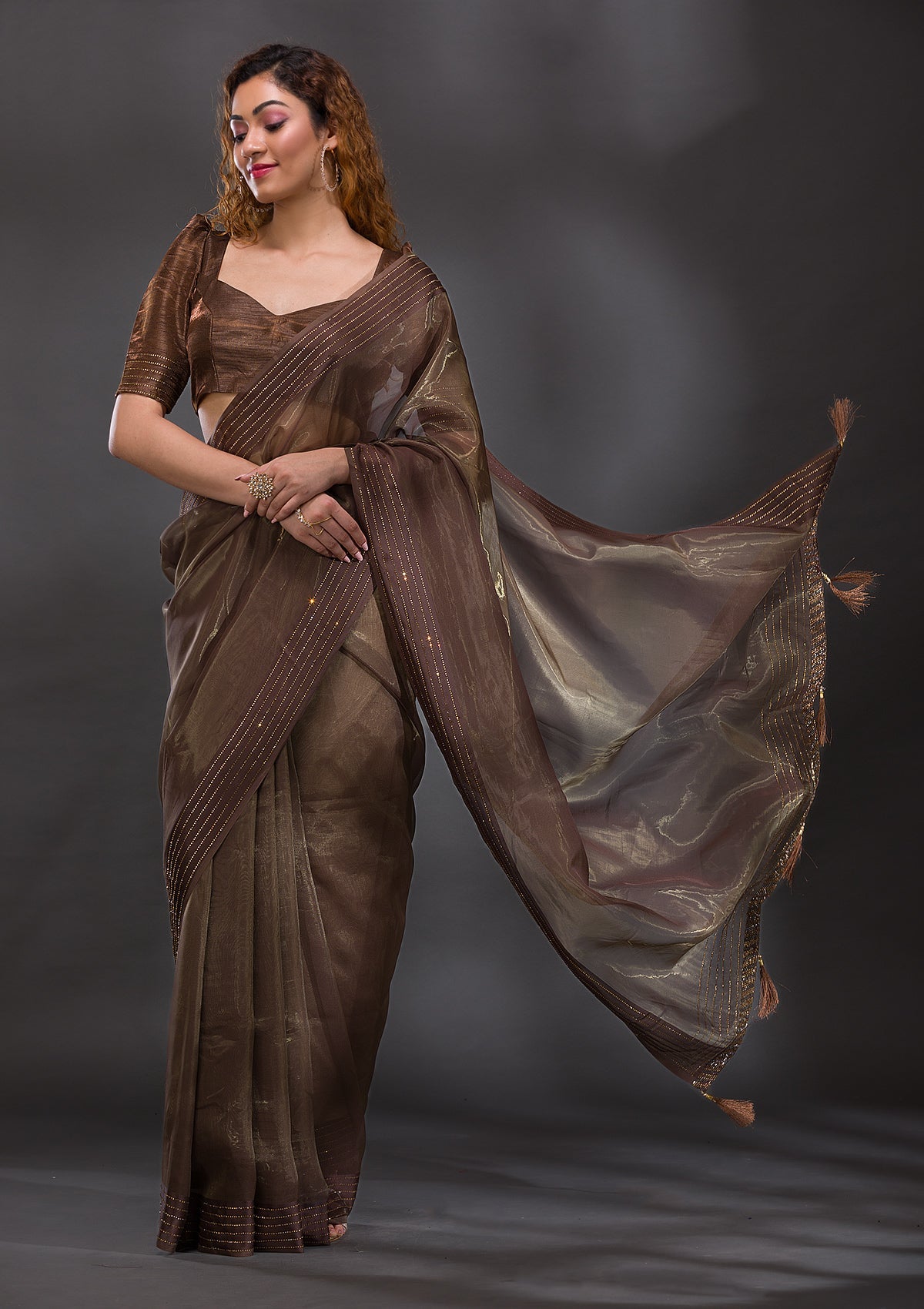 Mehendi Swarovski Organza Saree