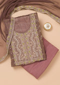 Brown Threadwork Organza Unstitched Salwar Suit