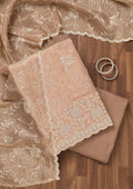 Brown Threadwork Shimmer Unstitched Salwar Suit