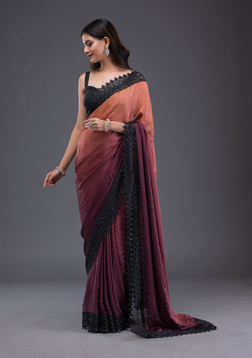 Brown Swarovski Crepe Saree