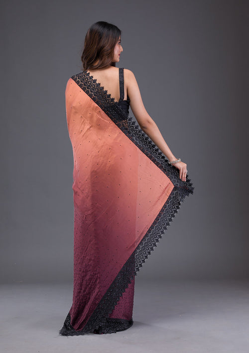 Brown Swarovski Crepe Saree