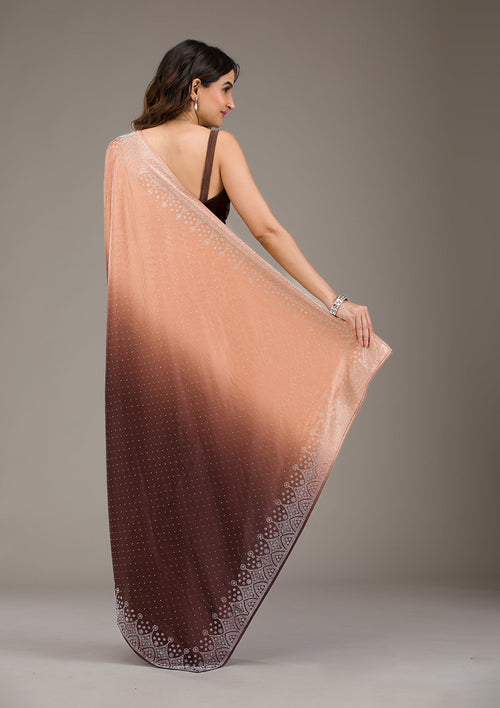 Brown Stonework (Silver) Satin Saree