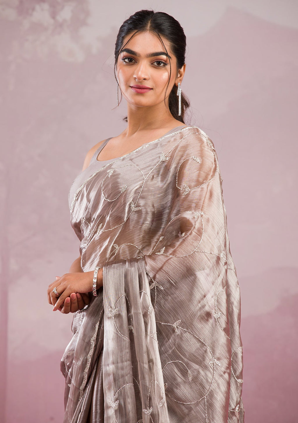 Grey Cutdana Organza Saree