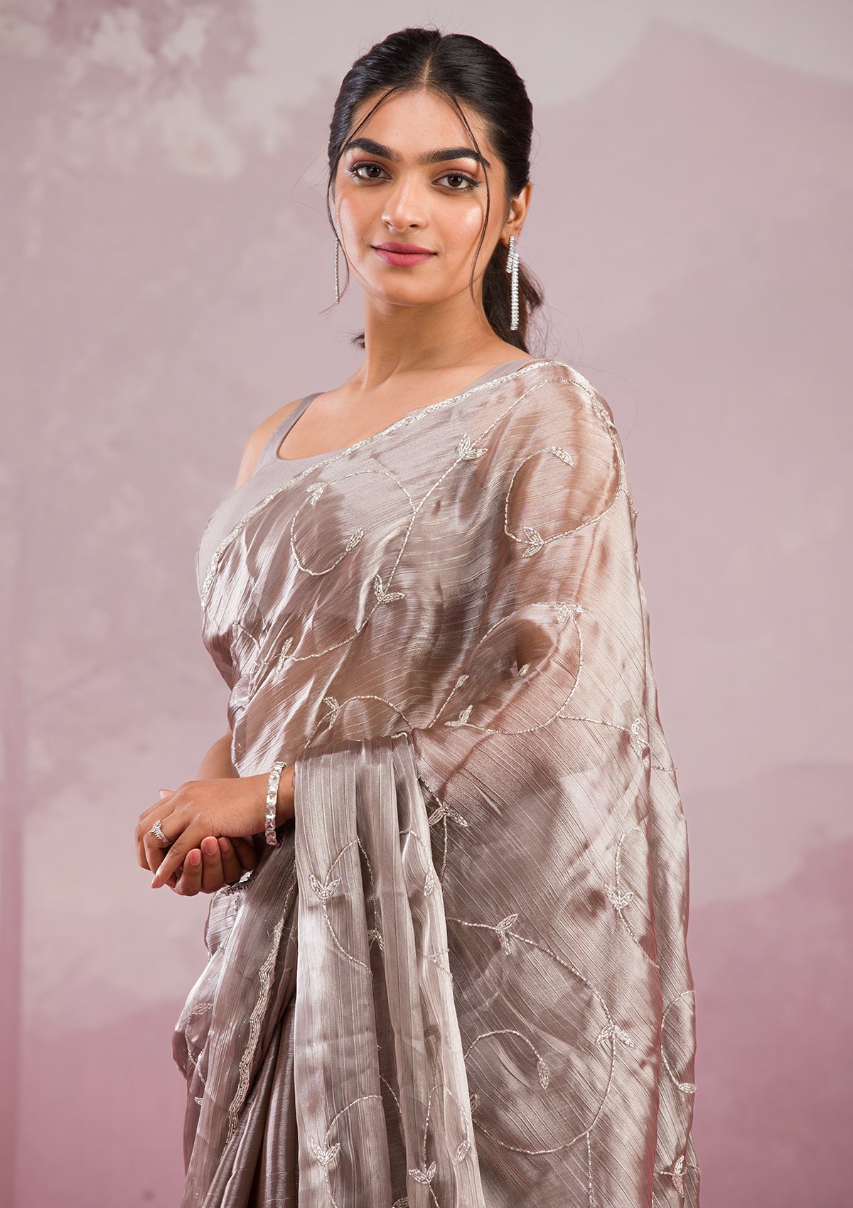 Grey Cutdana Organza Saree