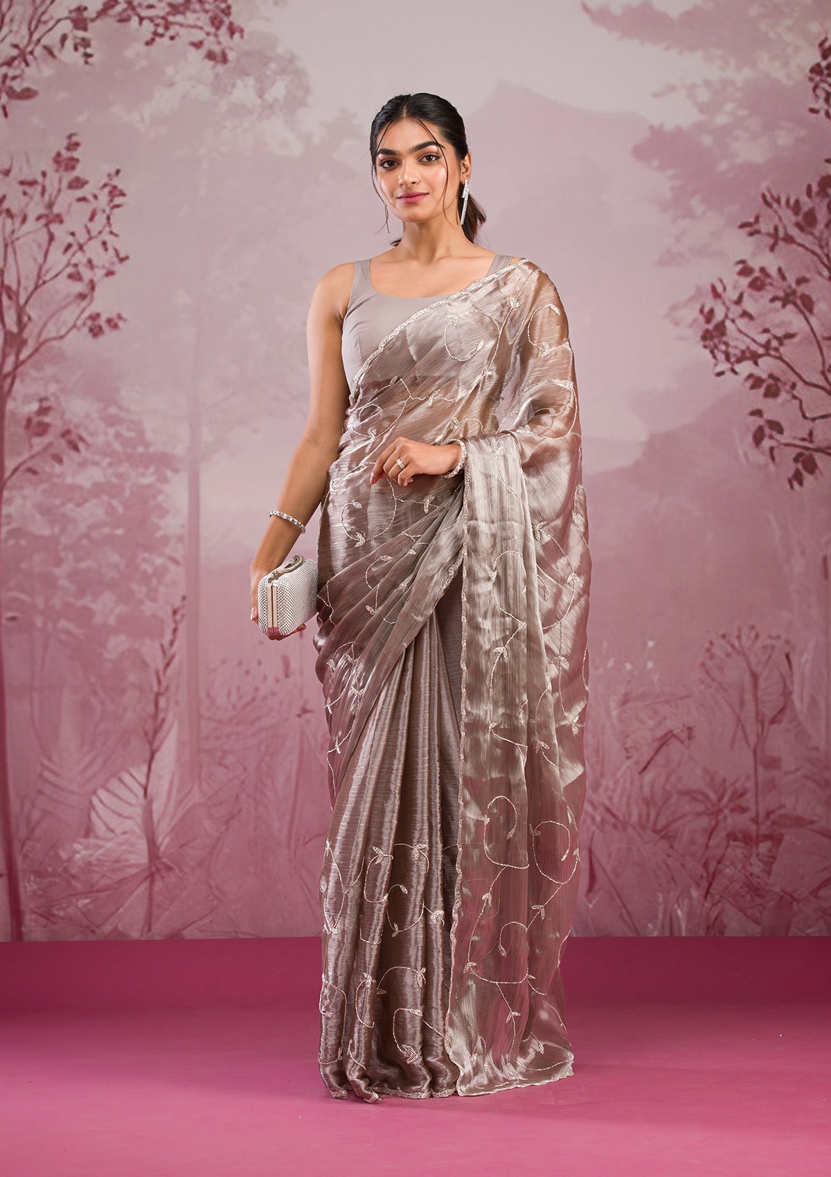 Grey Cutdana Organza Saree