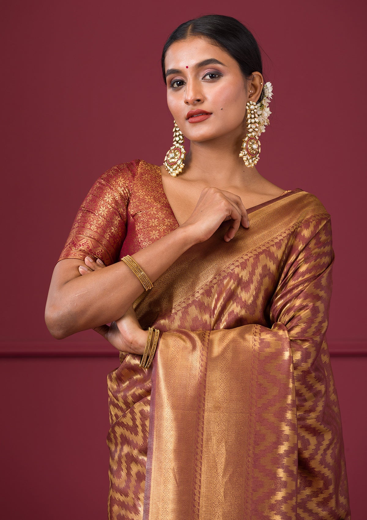 Copper Zariwork Soft Silk Saree
