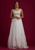 Cream Chikankari Georgette Readymade Lehenga