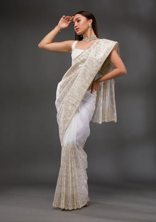 Cream Gotapatti Tissue Saree