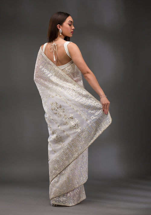 Cream Gotapatti Tissue Saree