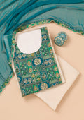 Turquoise Blue Patchwork Organza Unstitched Salwar Suit