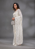 Cream Sequins Georgette Saree