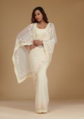 Cream Sequins Georgette Saree