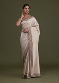 Cream Stonework Satin Designer Saree