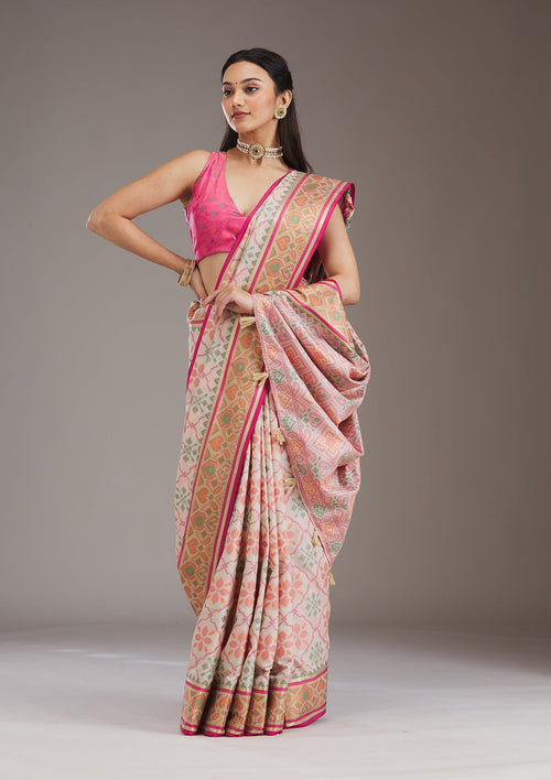 Cream Threadwork Art Silk Saree