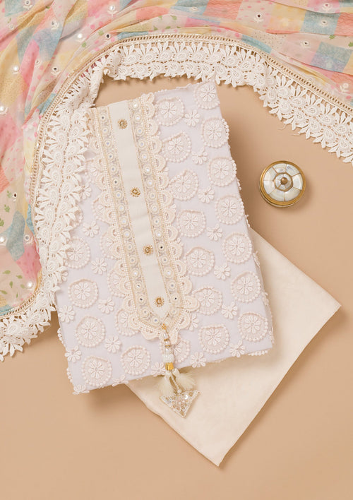 Cream Threadwork Georgette Unstitched Salwar Suit