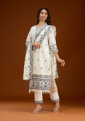 Cream Threadwork Semi Crepe Readymade Salwar Suit