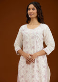 Cream Threadwork Semi Crepe Readymade Salwar Suit