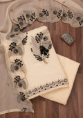 Cream Threadwork Semi Crepe Unstitched Salwar Suit
