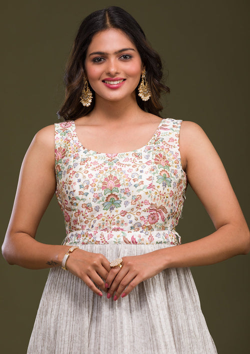 Cream Zariwork Art Silk Readymade Salwar Suit