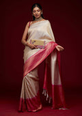 Cream Zari Work Brocade Saree
