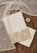 Cream Zariwork Semi Crepe Unstitched Salwar Suit