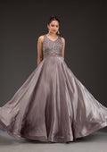Dark Grey Cutdana Satin Gown