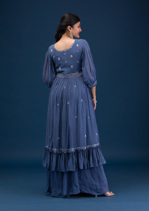 Dark Grey Mirrorwork Georgette Readymade Salwar Suit