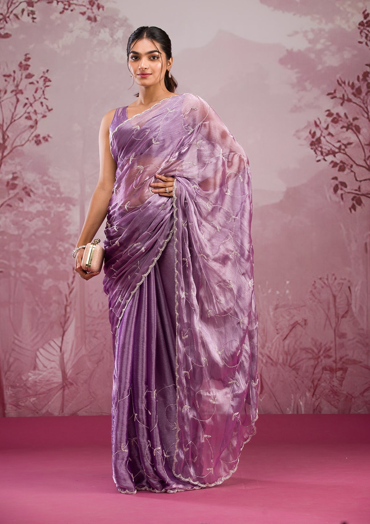 Lavender Cutdana Tissue Saree