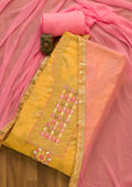 Gold Cutdana Semi Crepe Unstitched Salwar Suit