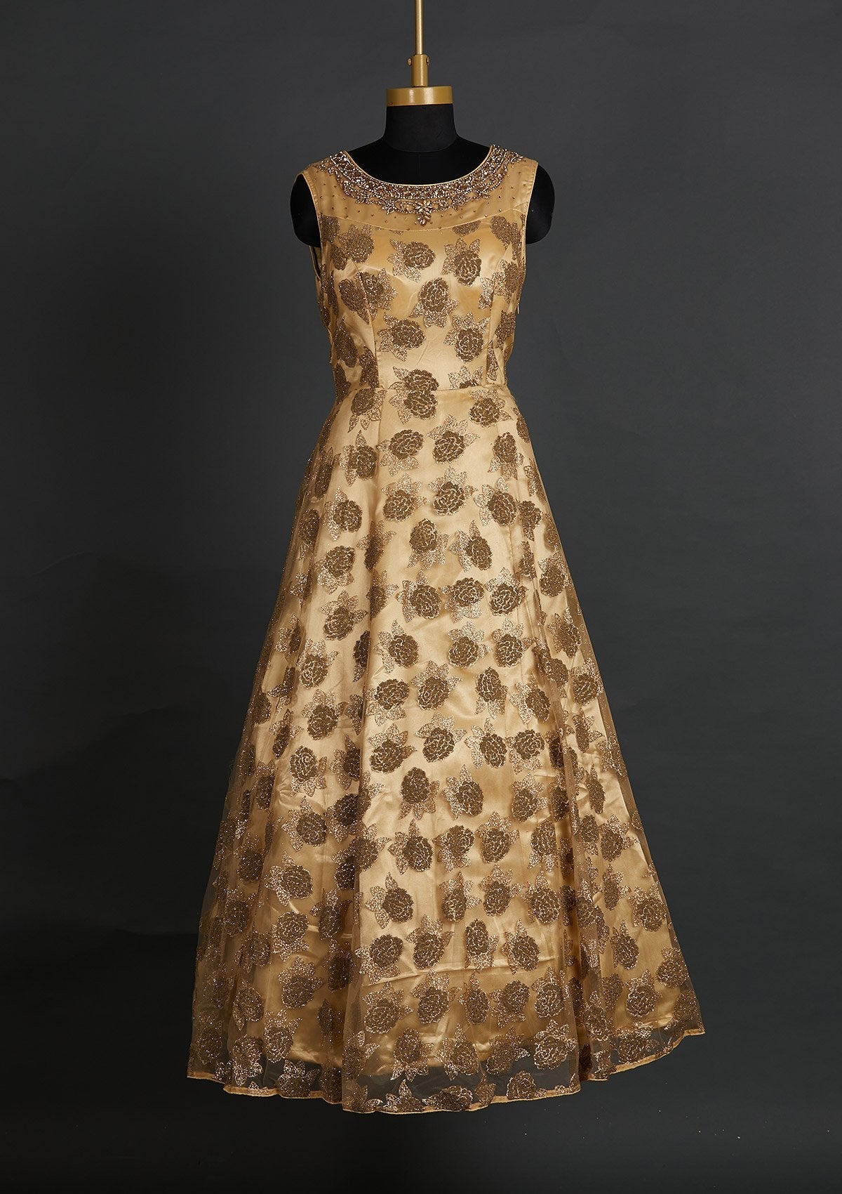 Gold Glitter Net Designer Gown