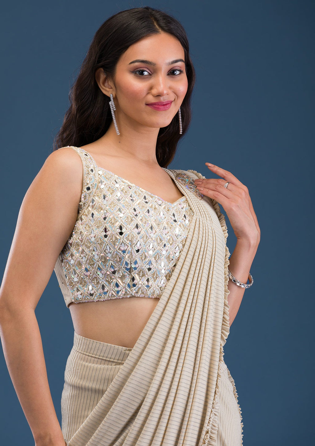 Gold Mirrorwork Georgette Saree
