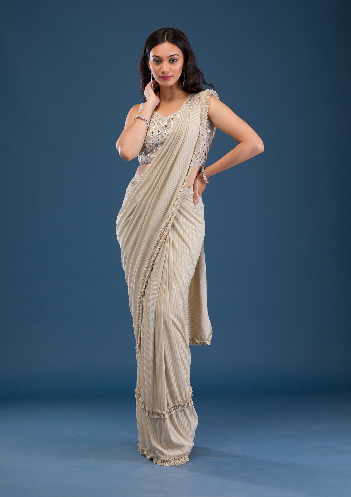 Gold Mirrorwork Georgette Saree