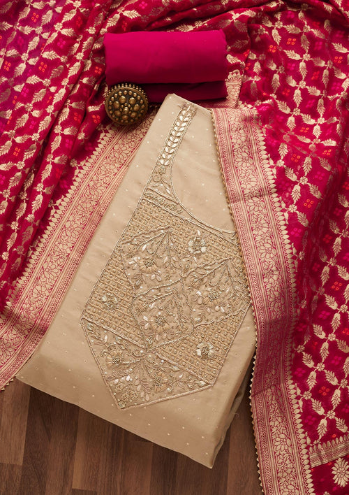 Gold Sequins Chanderi Unstitched Salwar Suit