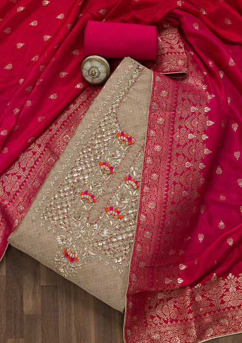Gold Sequins Semi Crepe Unstitched Salwar Suit