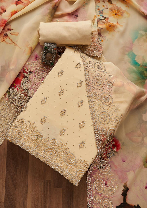 Gold Stonework Georgette Unstitched Salwar Suit