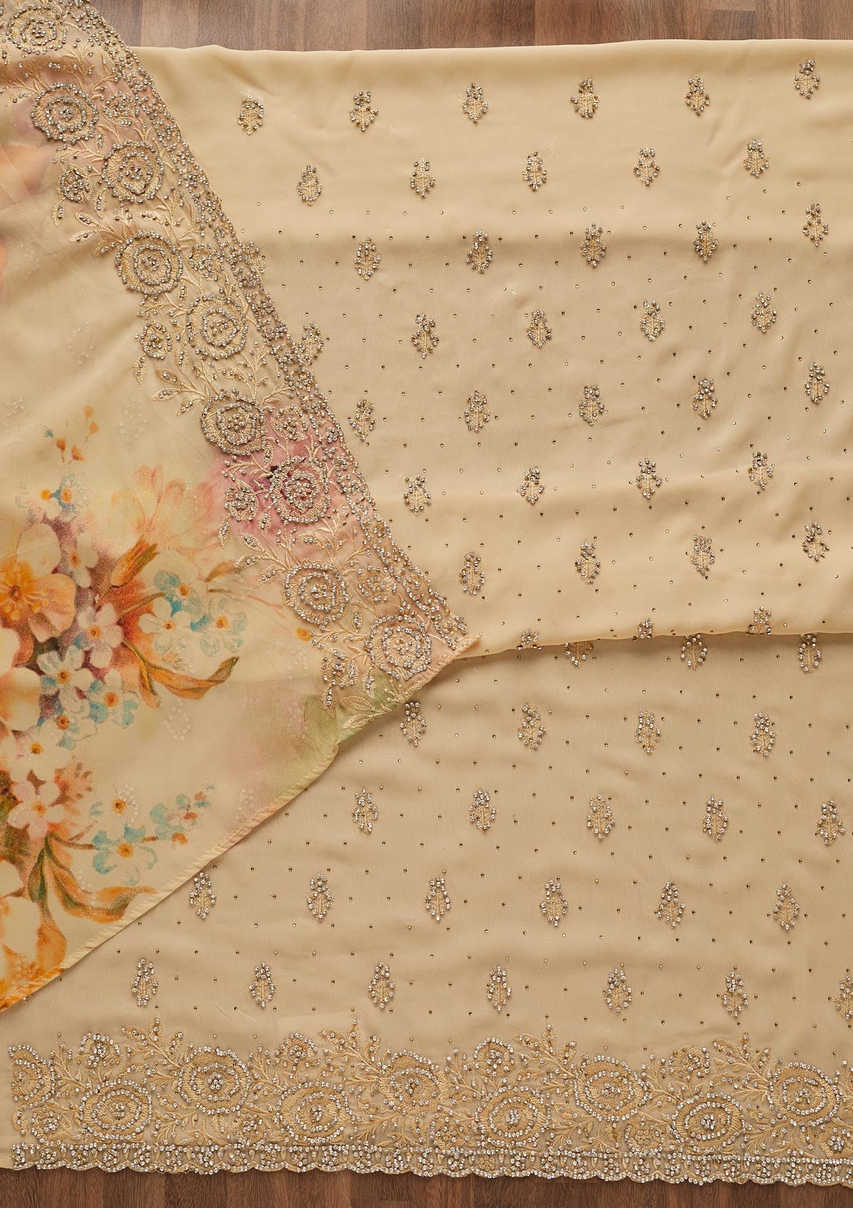 Gold Stonework Georgette Unstitched Salwar Suit