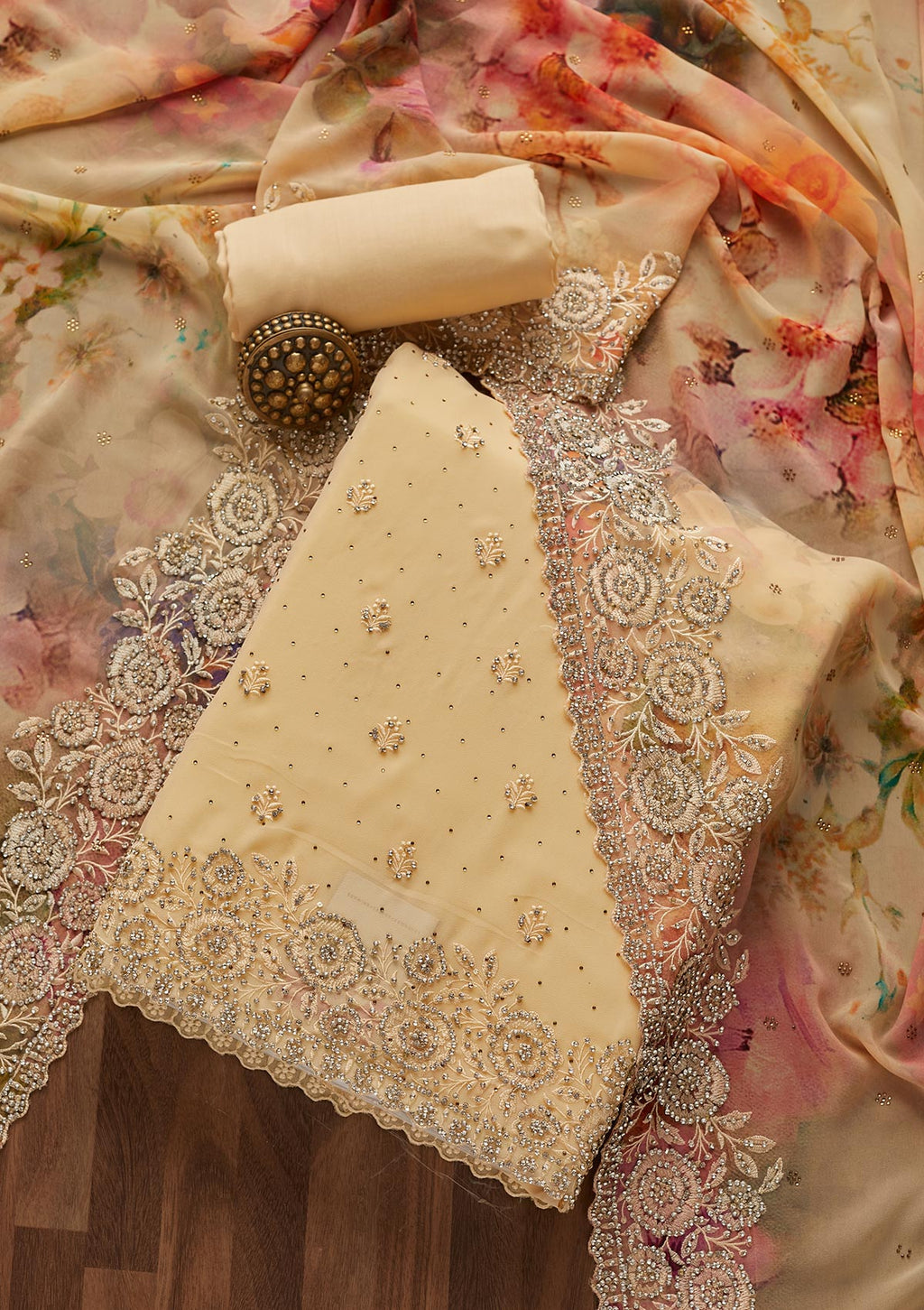 Gold Stonework Georgette Unstitched Salwar Suit