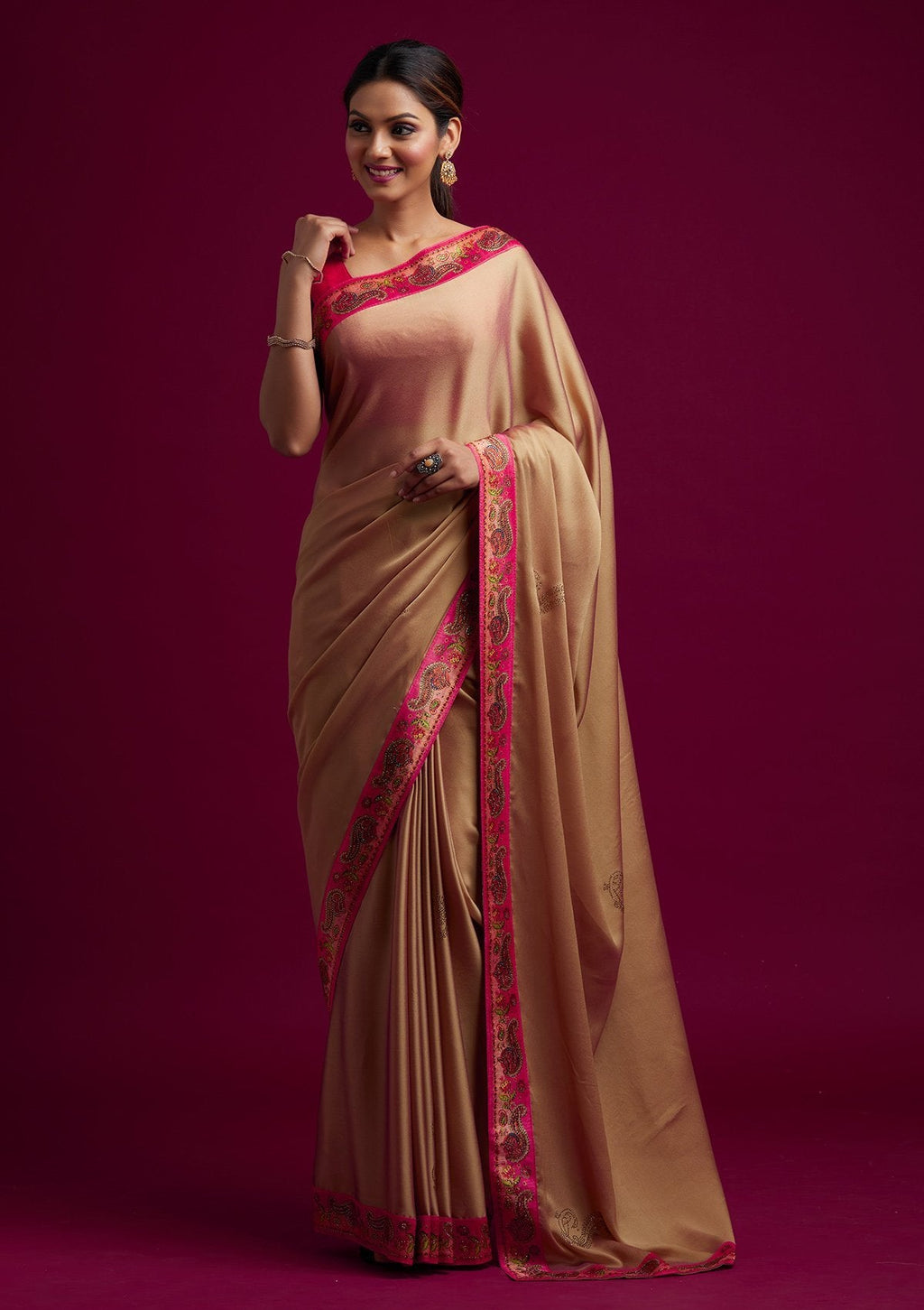 Gold Swarovski Semi Crepe Designer Saree