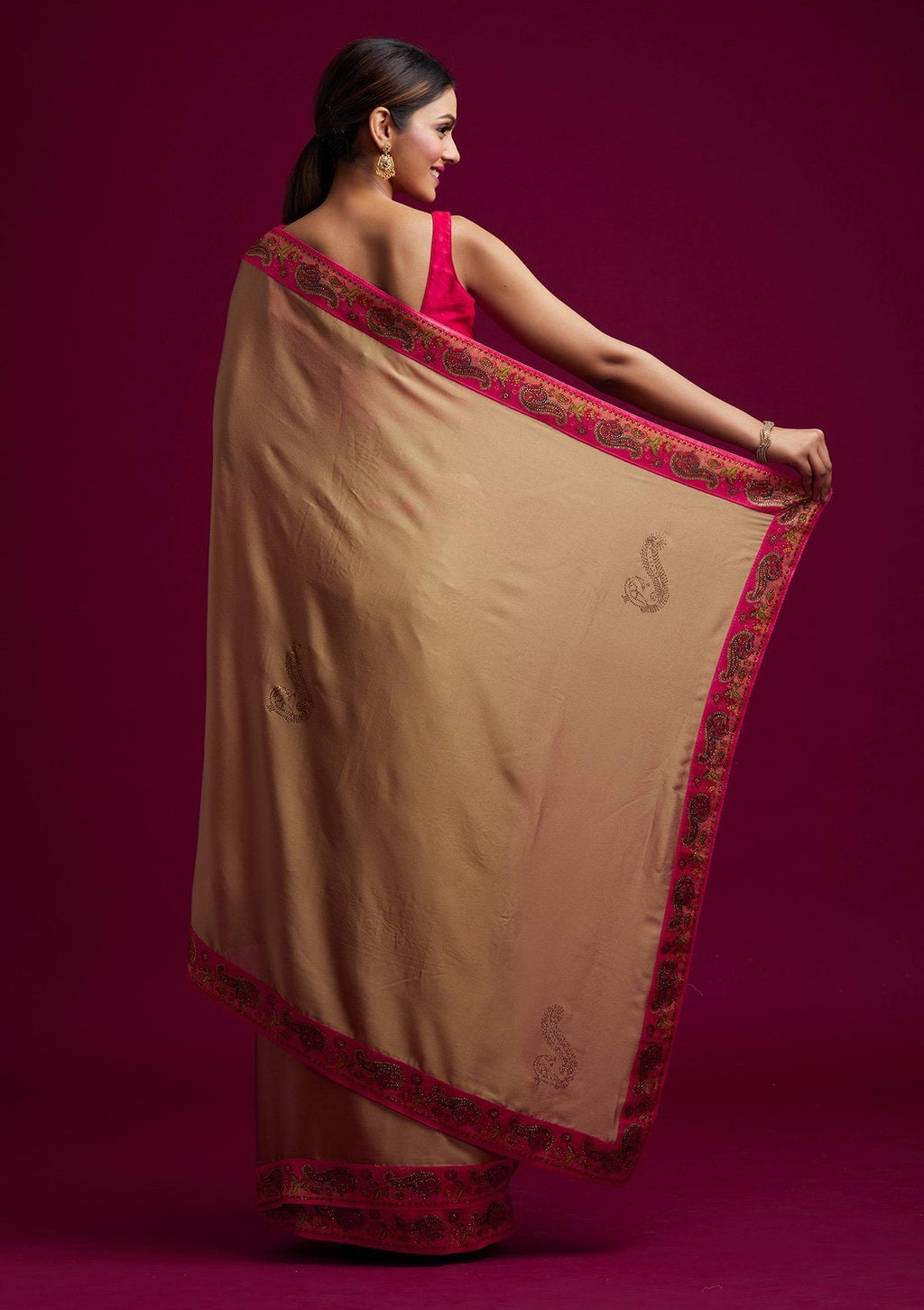Gold Swarovski Semi Crepe Designer Saree