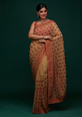 Gold Threadwork Georgette Designer Saree