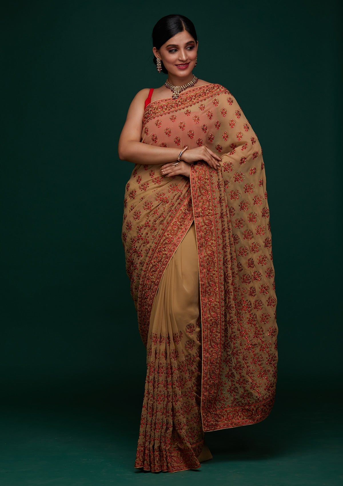 Gold Threadwork Georgette Designer Saree