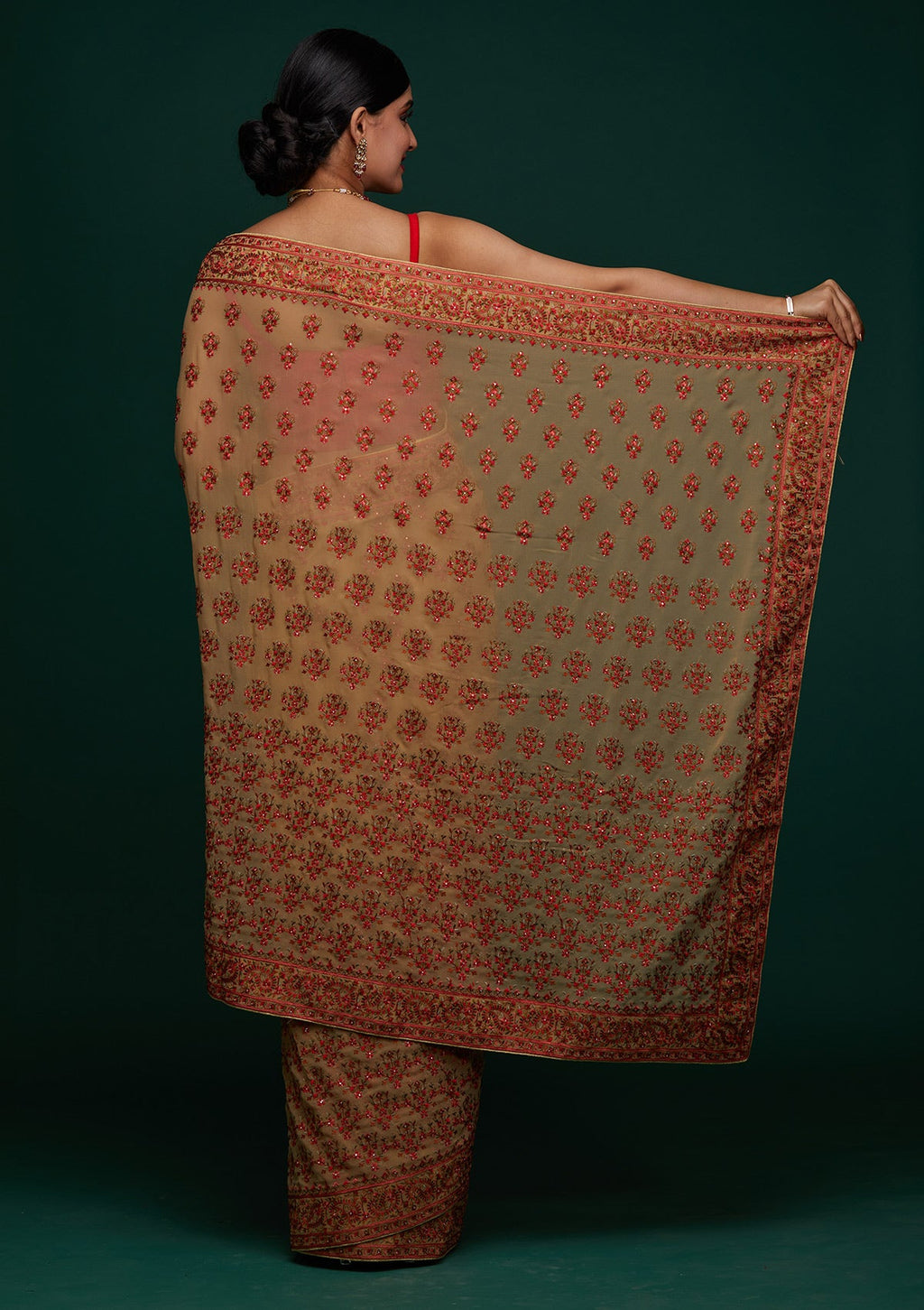 Gold Threadwork Georgette Designer Saree