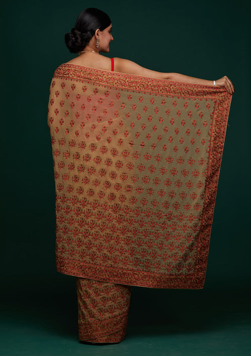 Gold Threadwork Georgette Designer Saree