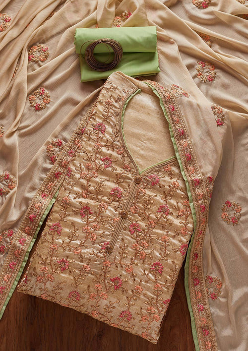 Gold Zariwork Art Silk Unstitched Salwar Suit