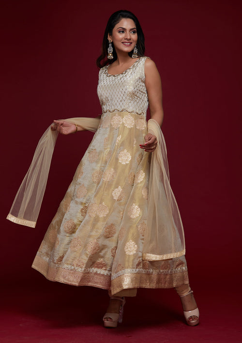 Gold Zariwork Banarasi Designer Anarkali Suit